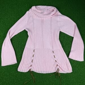 Vintage Carolina Colours Pink Long Sleeve Rib Cowl Neck Lagenlook Sweater 14/16